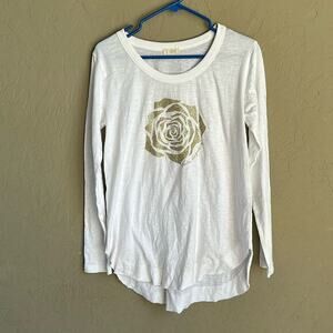 Organic‎ white cotton, long sleeve tshirt with gold sparkle rose size small